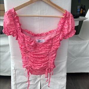 Tiger Mist Pink Ruched Puff Sleeve Crop Top
